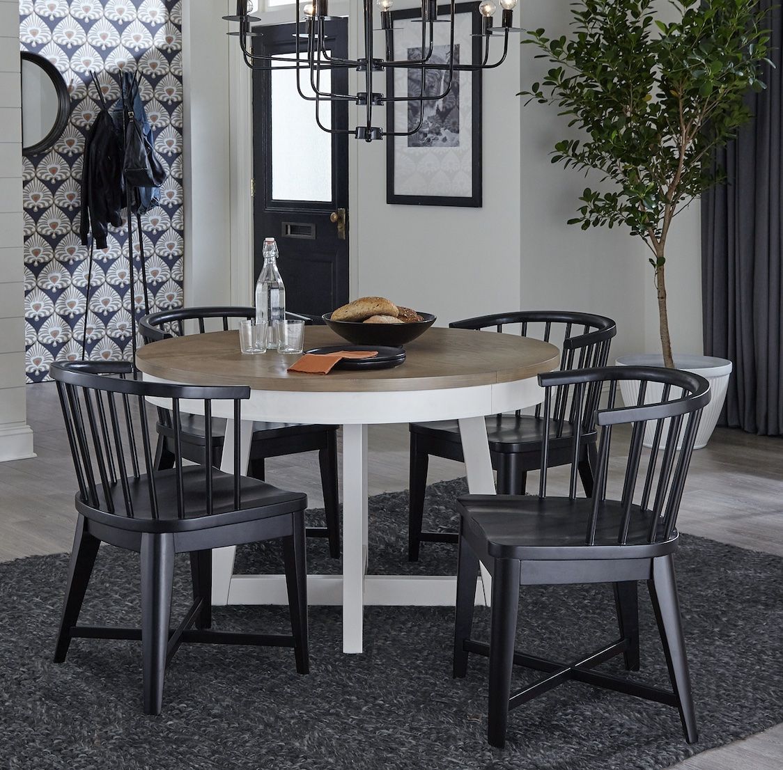 Americana Modern Dining - Round Dining Table And 4 Black Barrel Chairs - Cotton alternate view 4