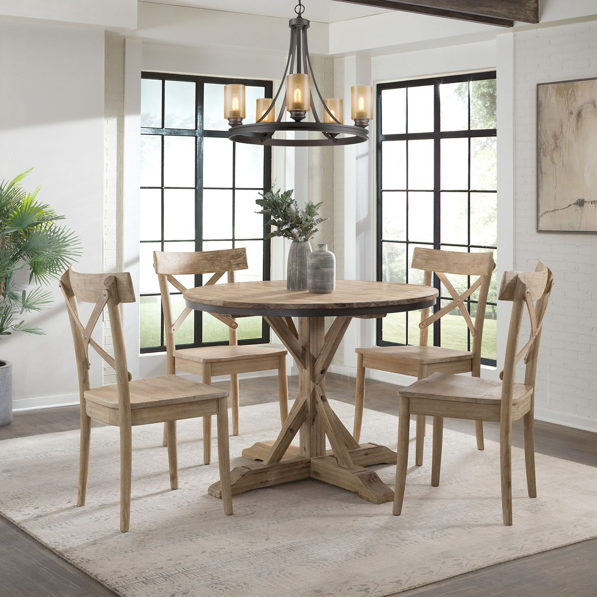 Callista - Round Standard Height 5 Piece Dining Set (Table And Four Chairs) - Beach