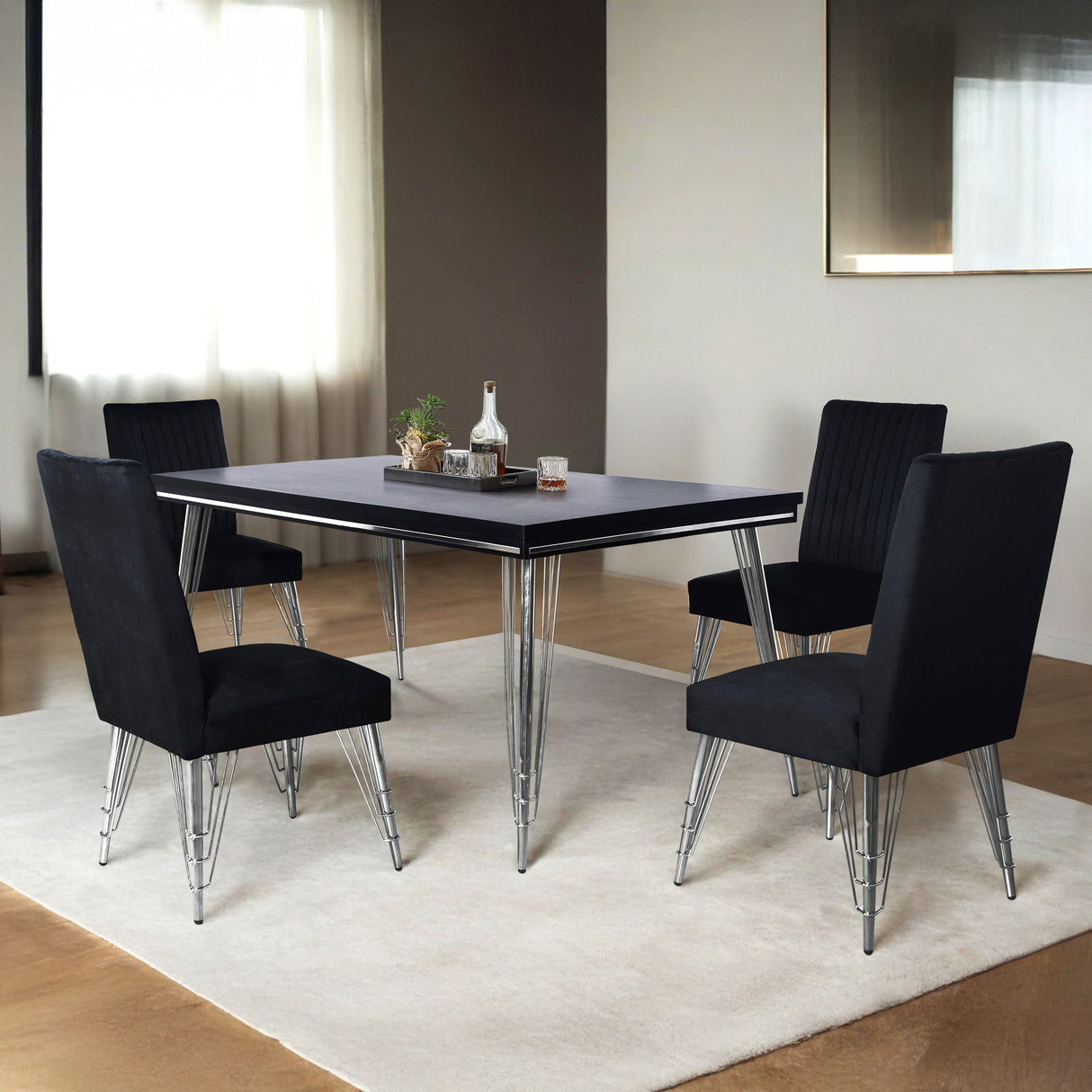 Ava - Dining Table With 4 Chairs - Black / Silver alternate view 2