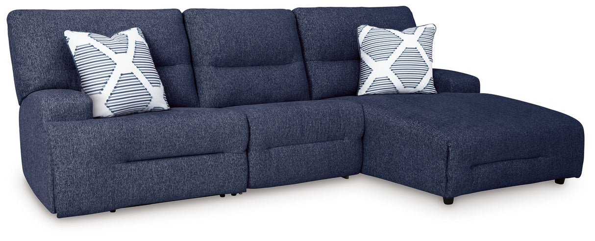 Acklen Place - 3-Piece Power Reclining Sectional With RAF Power Reclining Back Chaise - Pewter
