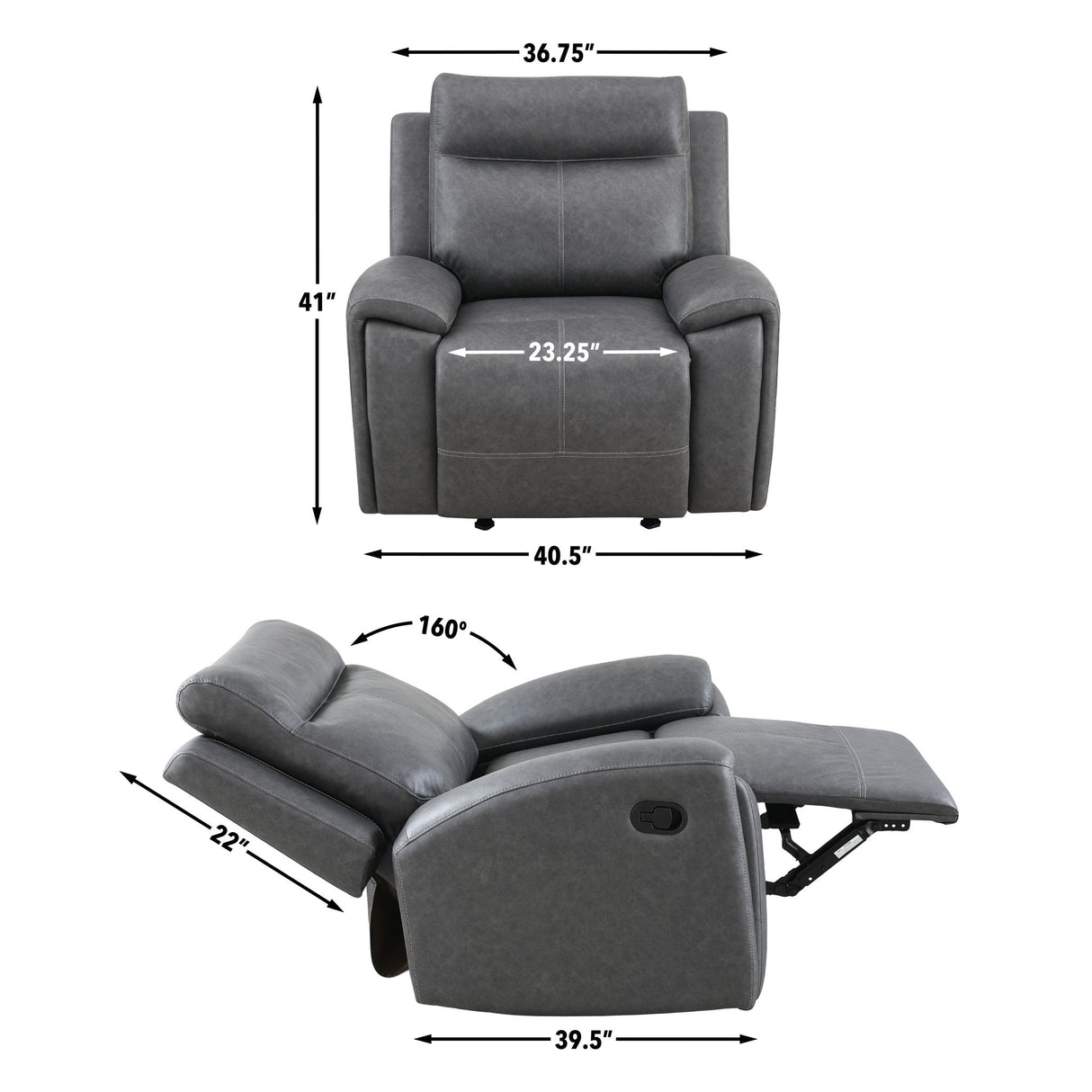 Gaston - Sillón reclinable manual - Gris