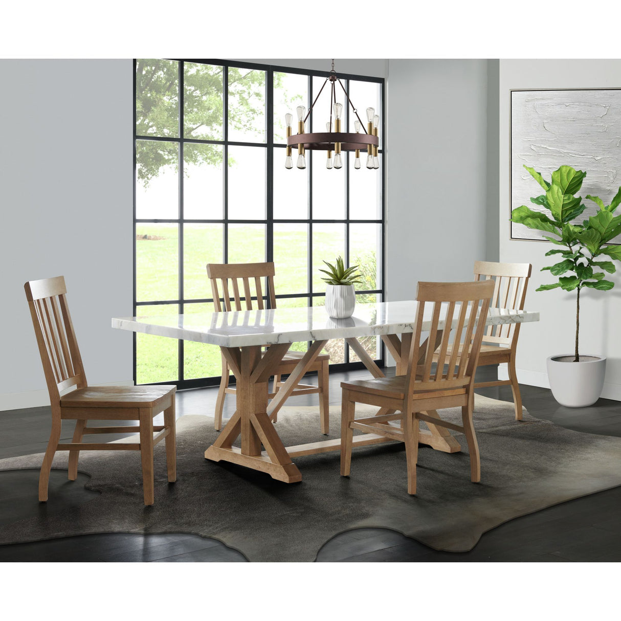 Lakeview - Mesa de comedor rectangular de altura estándar de mármol - Blanca