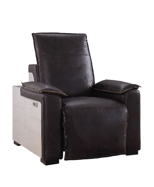 Nernoss - Sillón reclinable - Cuero marrón oscuro y aluminio