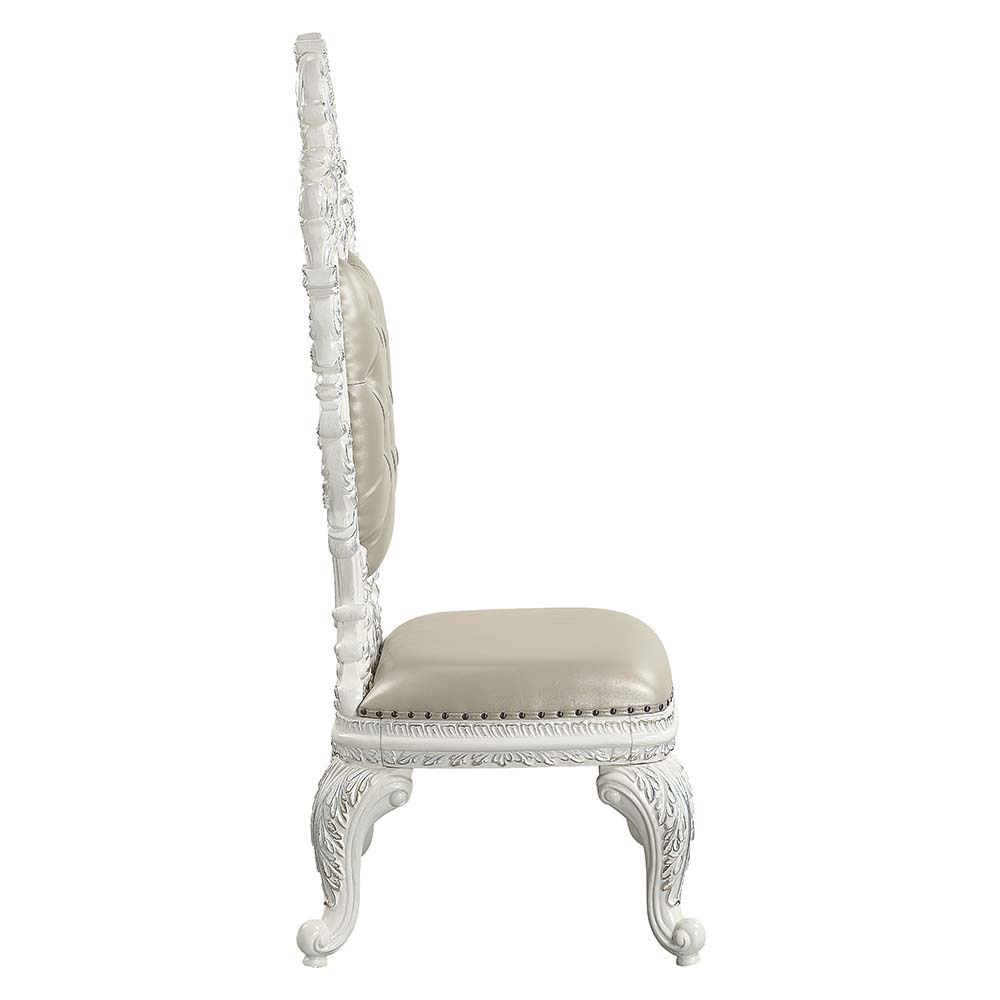Vanaheim - Silla auxiliar (juego de 2) - Poliuretano beige y acabado blanco antiguo