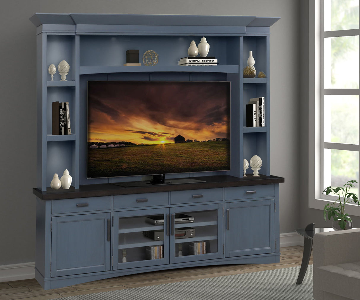 Americana Modern - TV Console with Hutch, Backpanel and LED Lights alternate view 12
