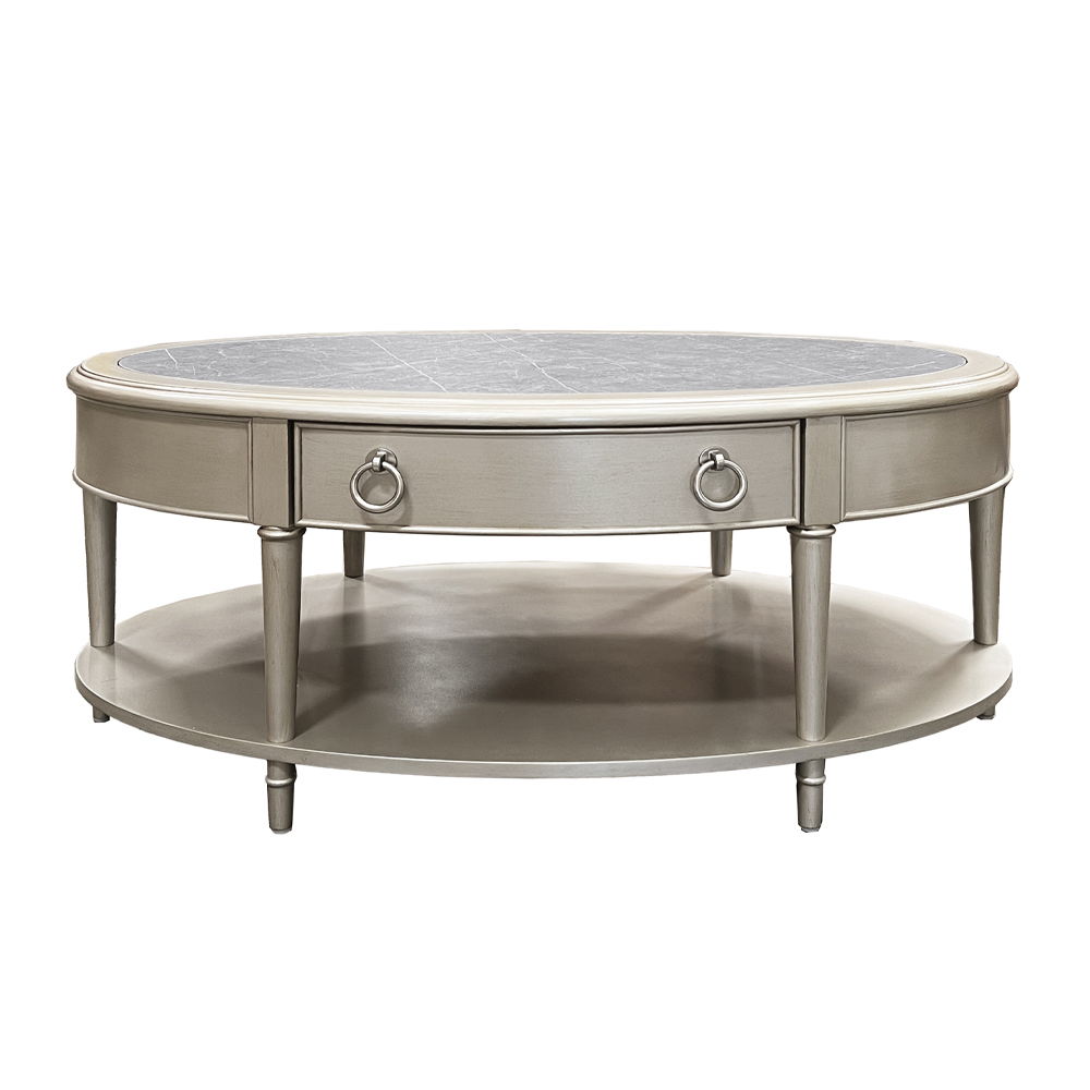 Mesa de centro Kasa - Tapa de piedra sinterizada y acabado champán