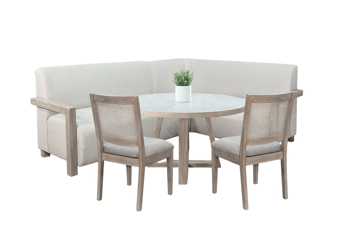 4-Piece Upholstered Dining Set (Bench, Table, 2 Cane Back Chairs) - Wheat