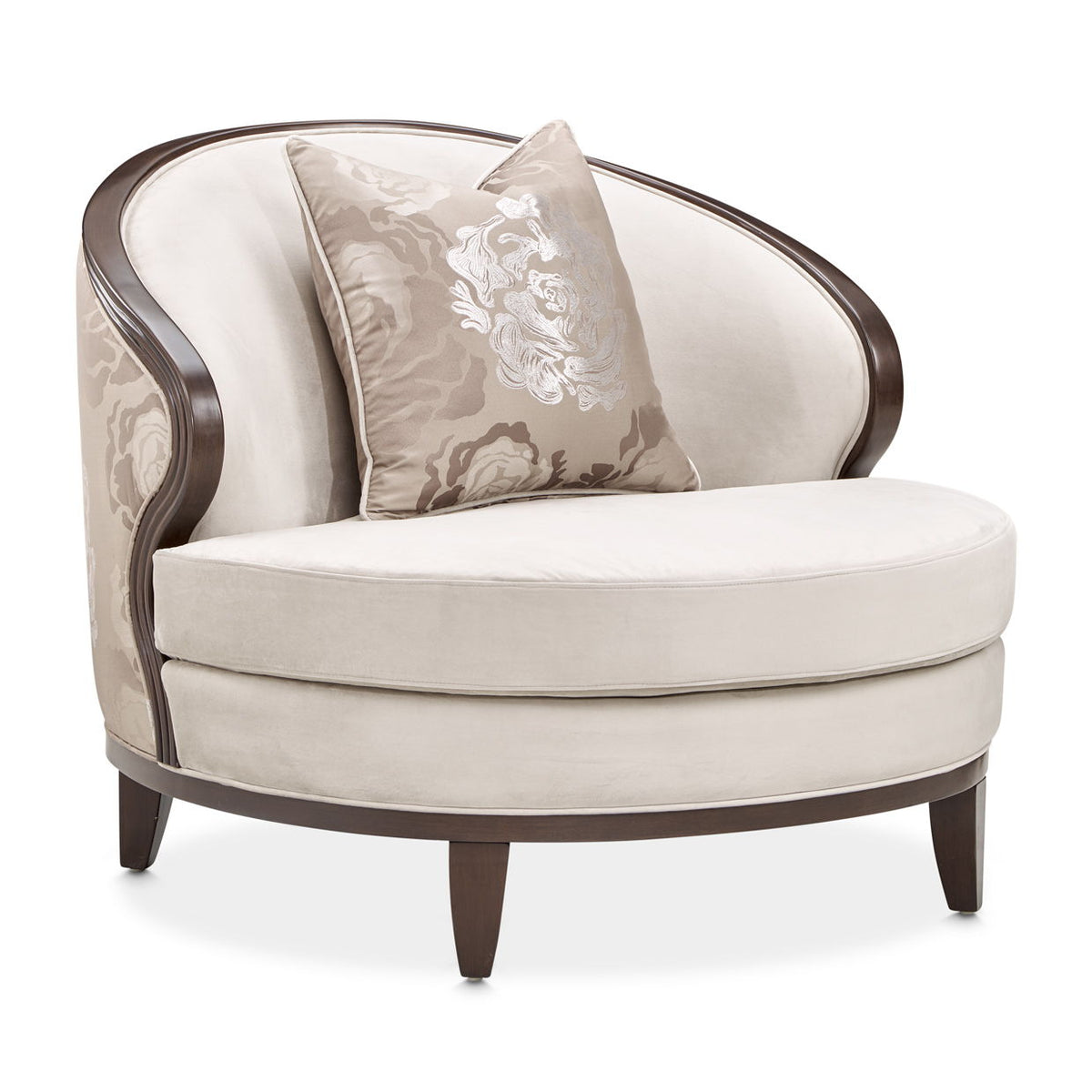 Camellia Field - Velvet Matching Chair - Beige / Dark Brown