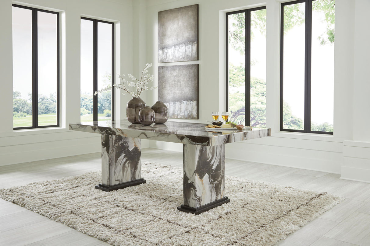 Jeshina - Mesa de comedor - Marrón oscuro / Beige
