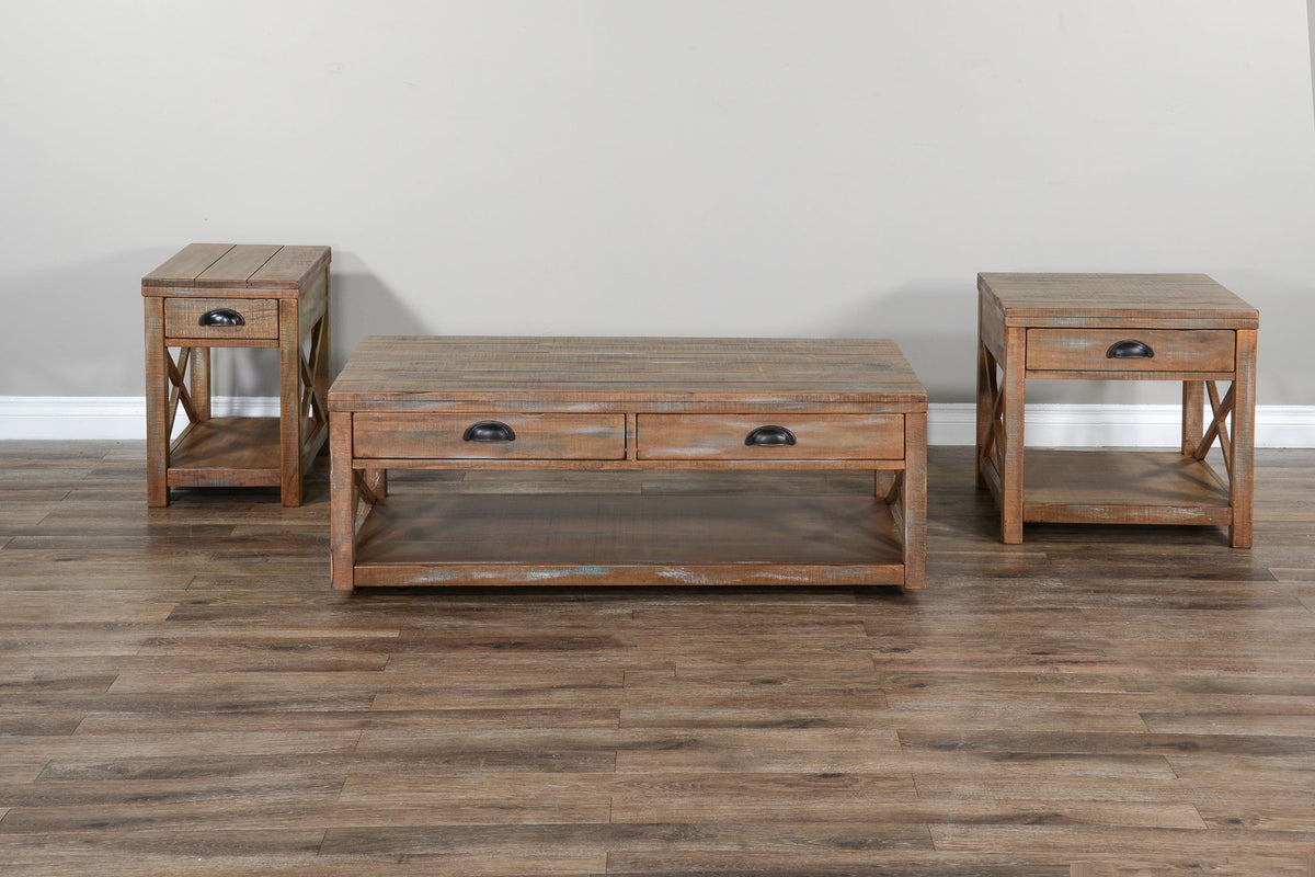 Durango - Cocktail Table (No Basket) With Planked Top - Weathered Brown