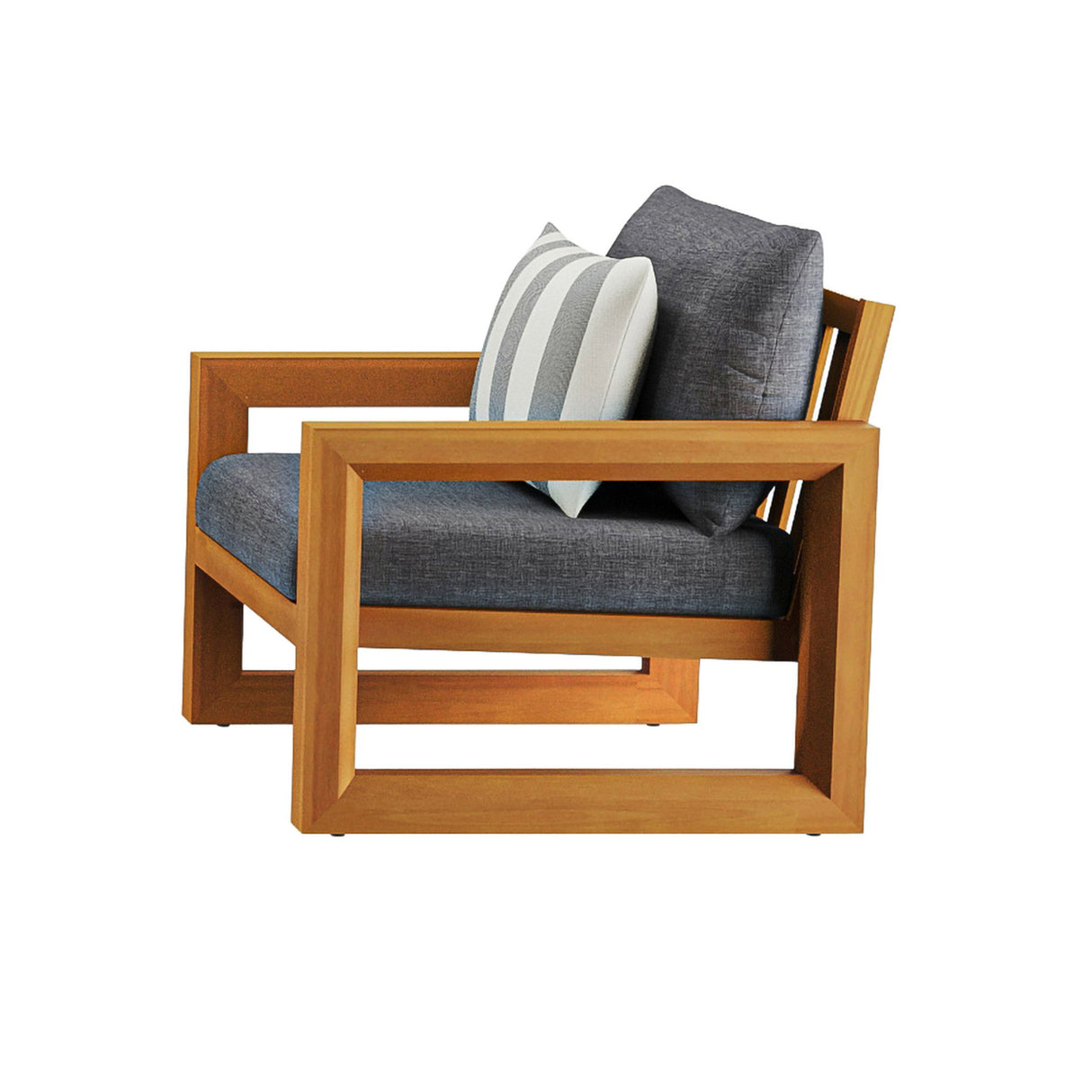 Bristol - Bay Wood Patio Club Chair With Cushions - Natural / Brown / Gray