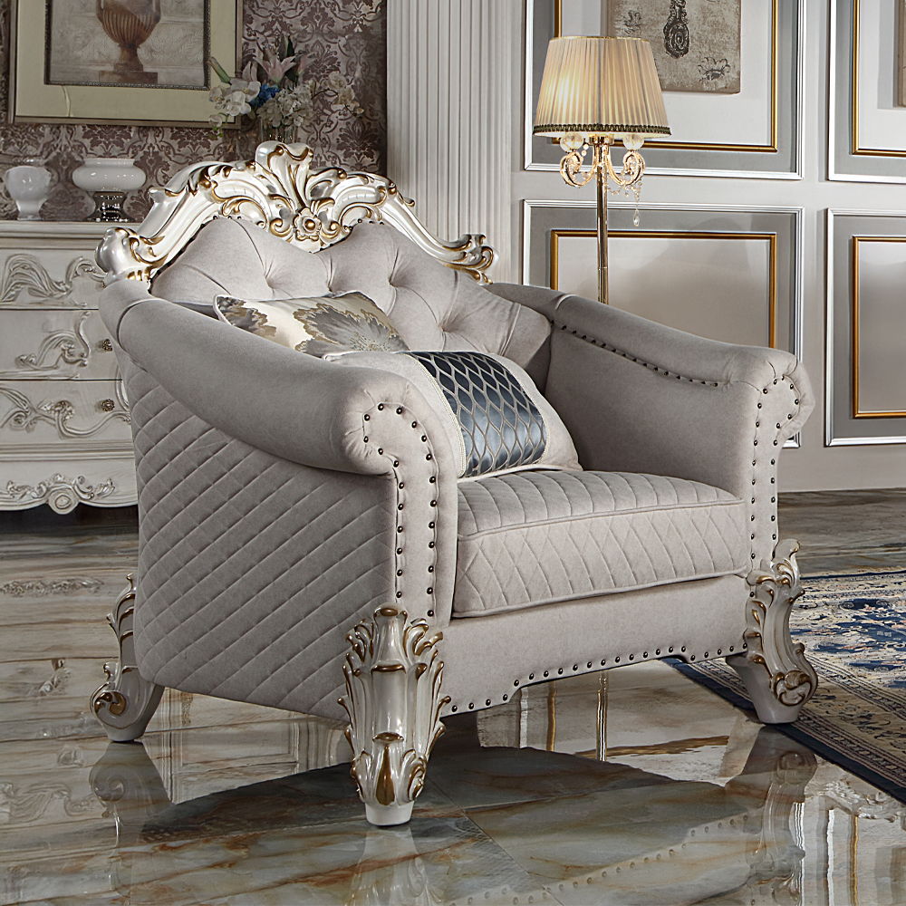 Vendom II - Silla - Tela bicolor marfil y acabado de perla antigua