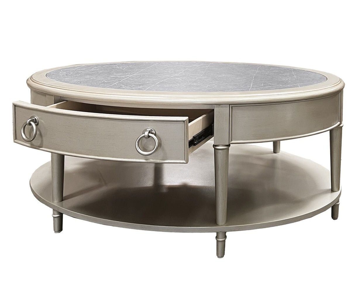Mesa de centro Kasa - Tapa de piedra sinterizada y acabado champán