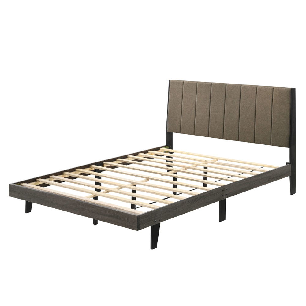 Valdemar - Cama Queen Size - Tela Marrón y Acabado Gris Desgastado