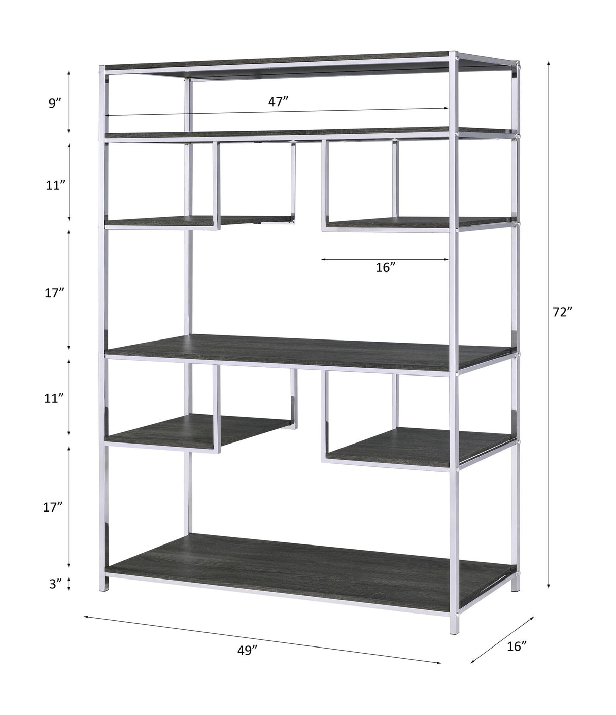 Vonara - Bookshelf - Rustic Gray Oak & Chrome
