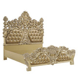 Seville - Cama King con Tapizado de PU Color Canela y Acabado Dorado