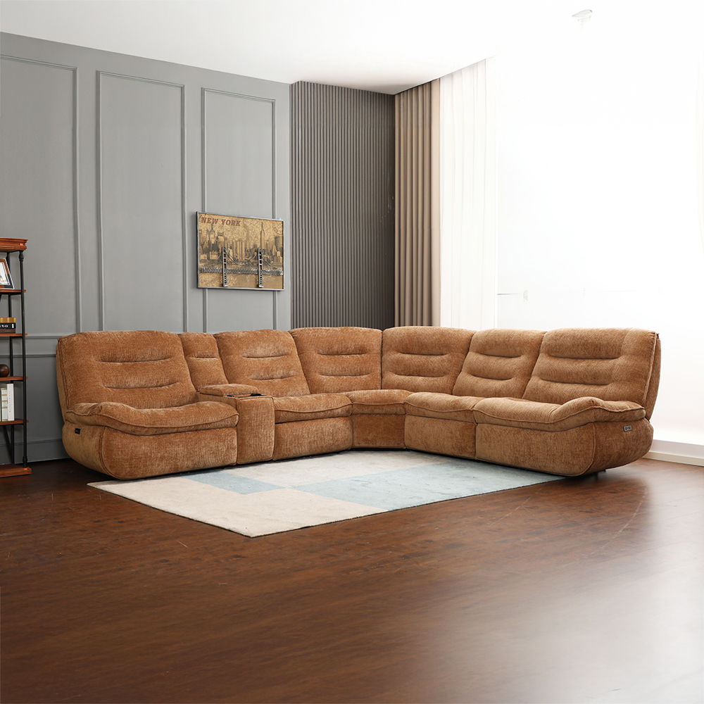 Emmy - Sofá seccional reclinable eléctrico - Chenilla naranja