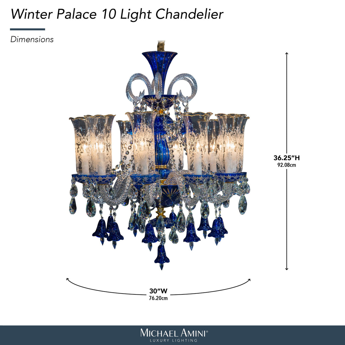 Michael Amini Lighting - Winter Palace 10-Light Traditional Crystal Chandelier - Royal Blue / Silver