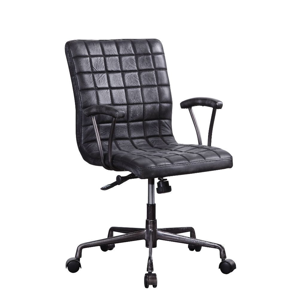 Barack - Silla de oficina ejecutiva - Piel de grano superior negra vintage y aluminio