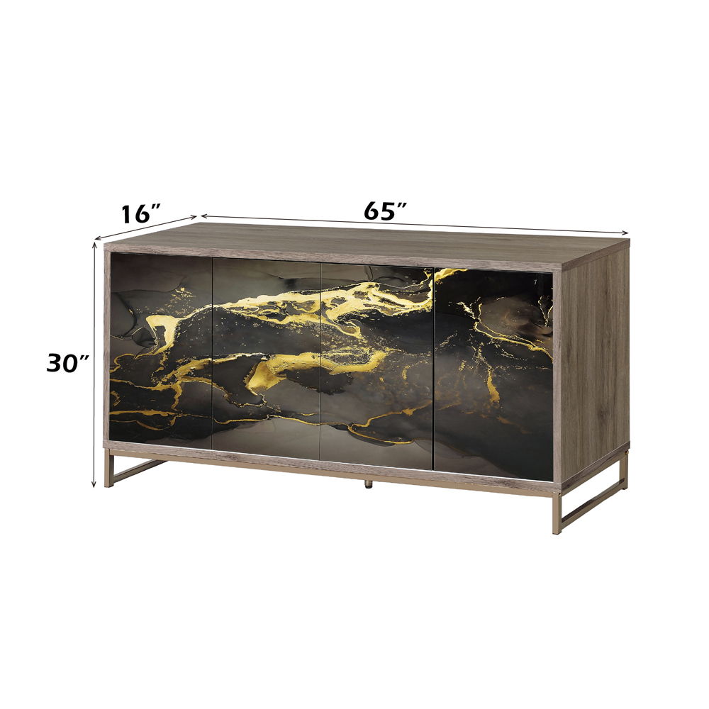 Payo - Mueble Consola - Roble Estampado Mármol Negro Champán