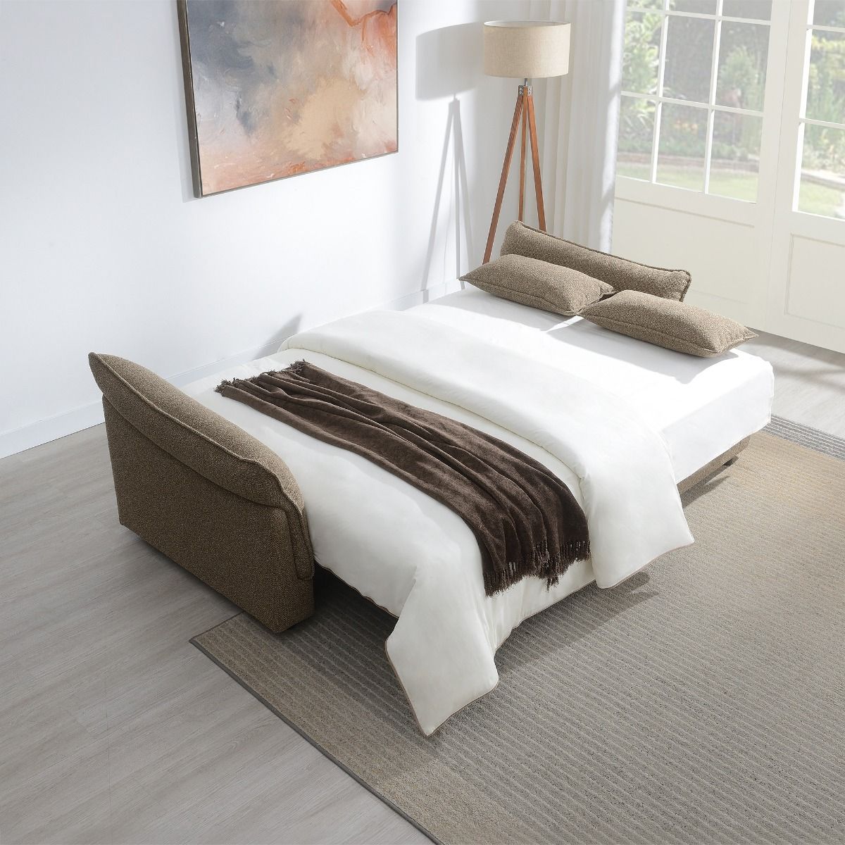 Turpin - Sofa With Sleeper, 2 Pillows & Storage - Brown Boucle