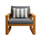 Bristol - Bay Wood Patio Club Chair With Cushions - Natural / Brown / Gray