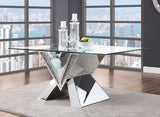 Noralie - Mesa de Comedor - Espejo, Imitación de Diamantes y Vidrio Transparente - 30"