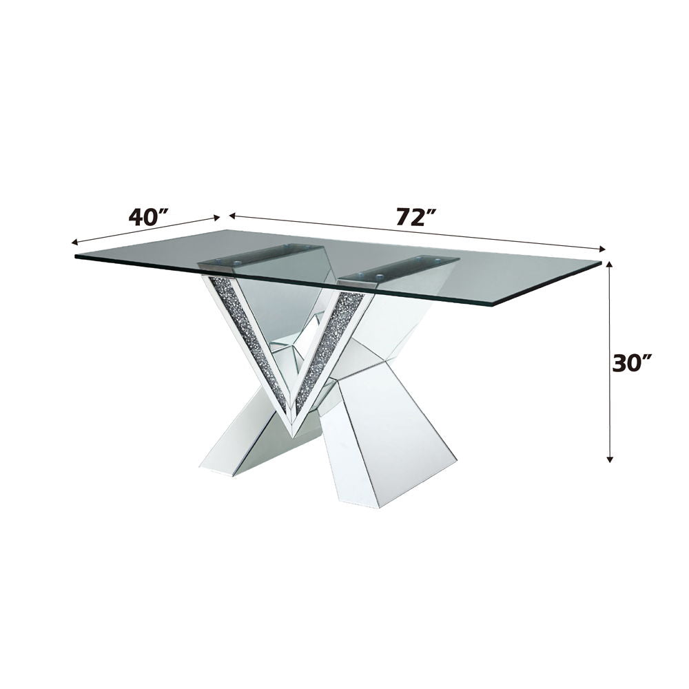 Noralie - Mesa de Comedor - Espejo, Imitación de Diamantes y Vidrio Transparente - 30"