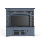 Americana Modern - Consola de TV con vitrina, panel trasero y luces LED