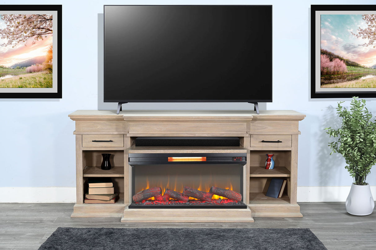 72" Media Console With Panoramic Electric Fireplace - Wheat