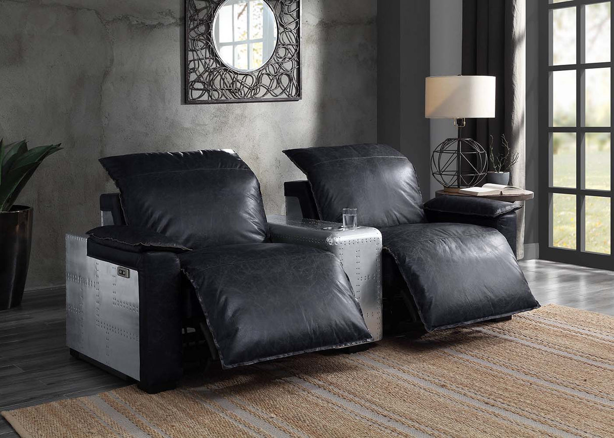 Misezon - Sillón reclinable - Cuero flor negro y aluminio