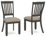 Tyler Creek - Silla auxiliar tapizada de comedor (juego de 2) - Con respaldo de lamas - Negro/marrón grisáceo