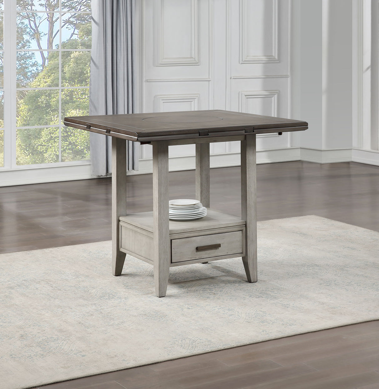 Abacus - Drop Leaf Counter Table - Alabaster / Honey