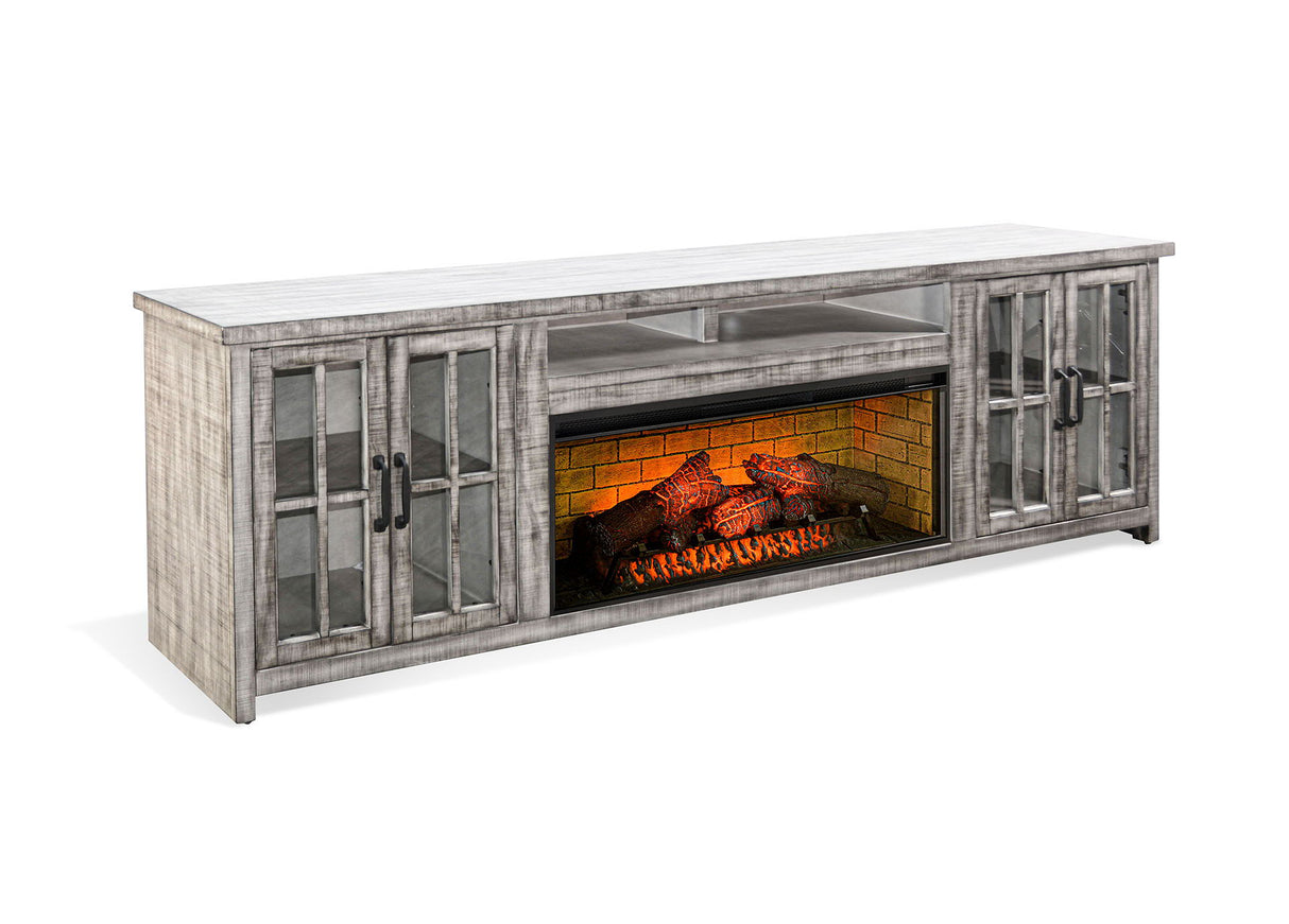 98" Media Console With Faux Crystals Electric Fireplace Insert