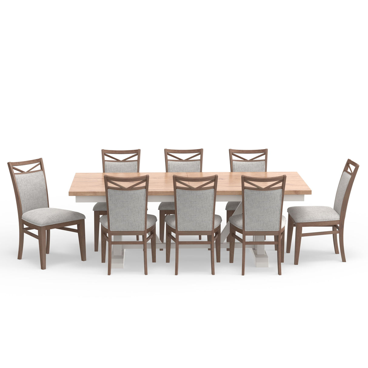 Americana Modern Dining - Extendable Trestle Table With 8 Upholstered Chairs - Cotton