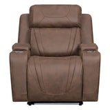 Carrow - Glider Recliner With Power Headrest & Footrest, Stereo, Massage - Brown