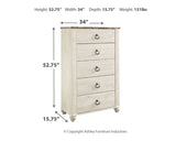 Willowton - Five Drawer Chest - Brown / Beige / White