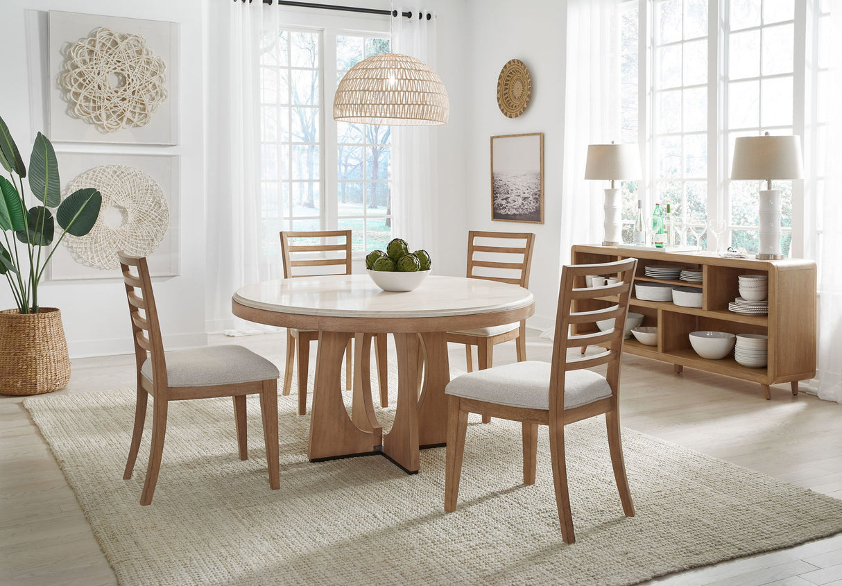 Mesa de comedor redonda Escape - Roble natural barnizado / Ribete de metal negro