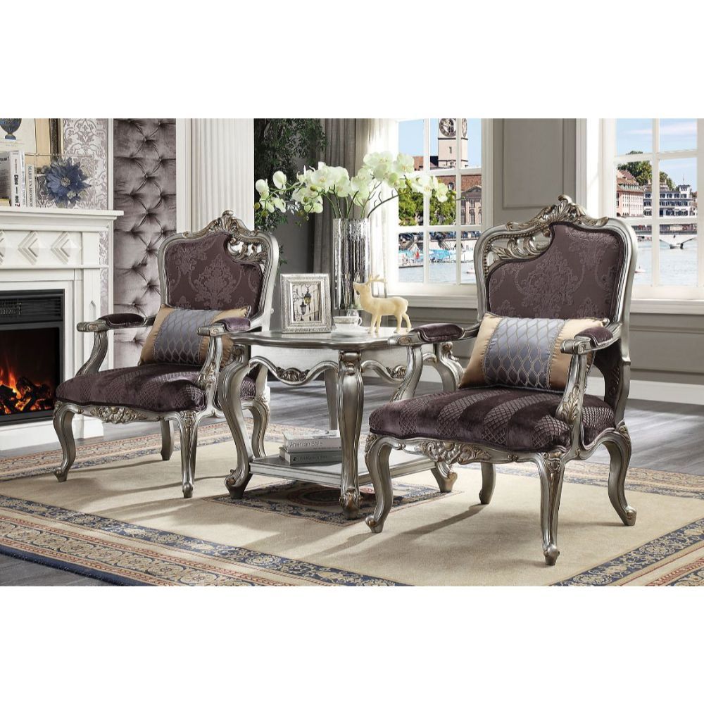 Picardy - Chair With Pillow Rf Leaf) - Velvet & Antique Platinum