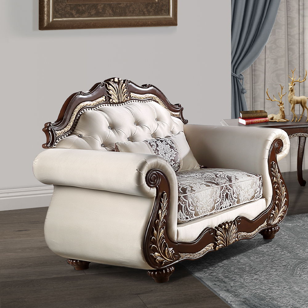 Pierce - Silla con cojín - Tela beige y acabado cerezo