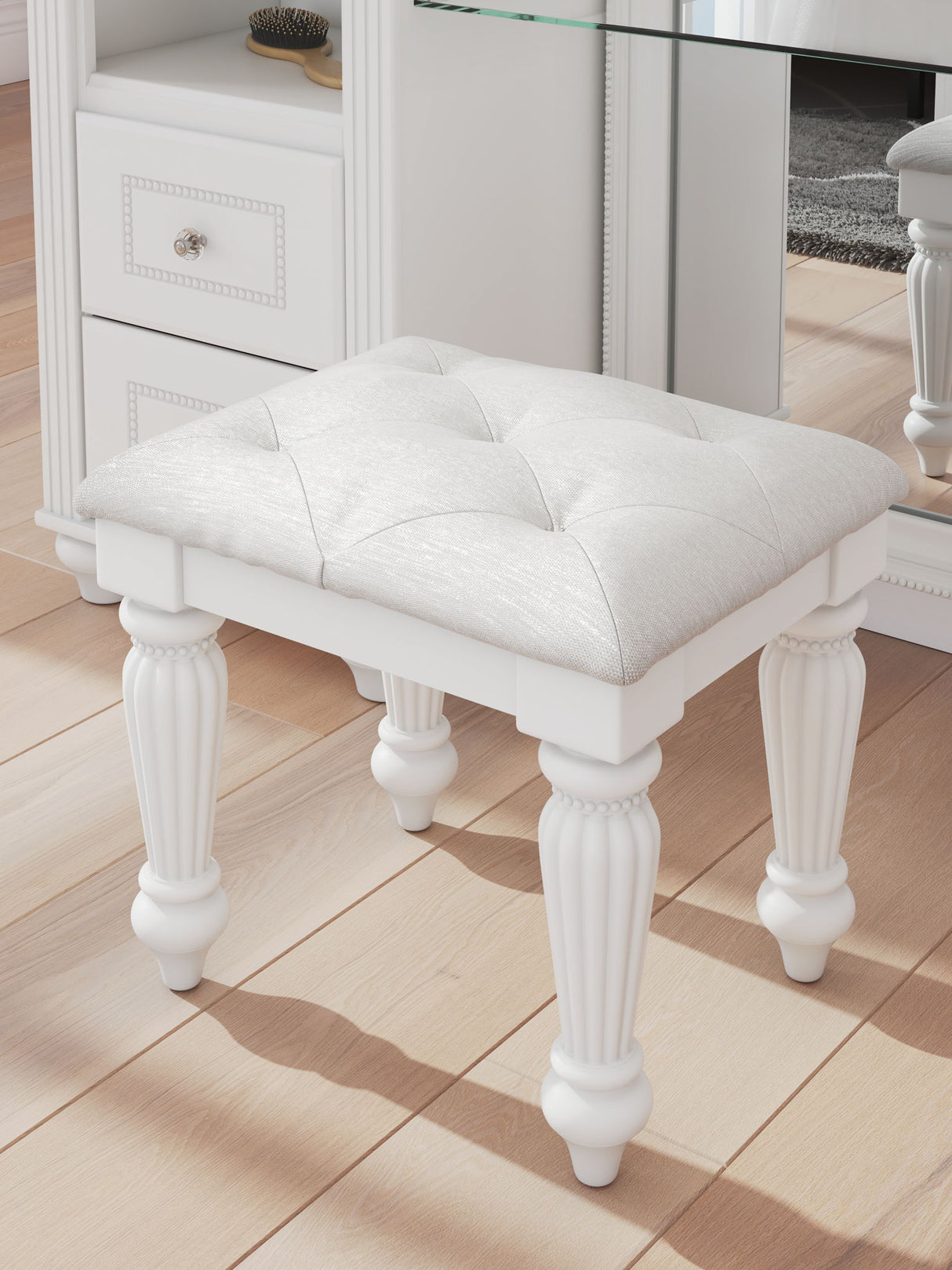 Kozlani - Taburete tapizado Vanity - Blanco