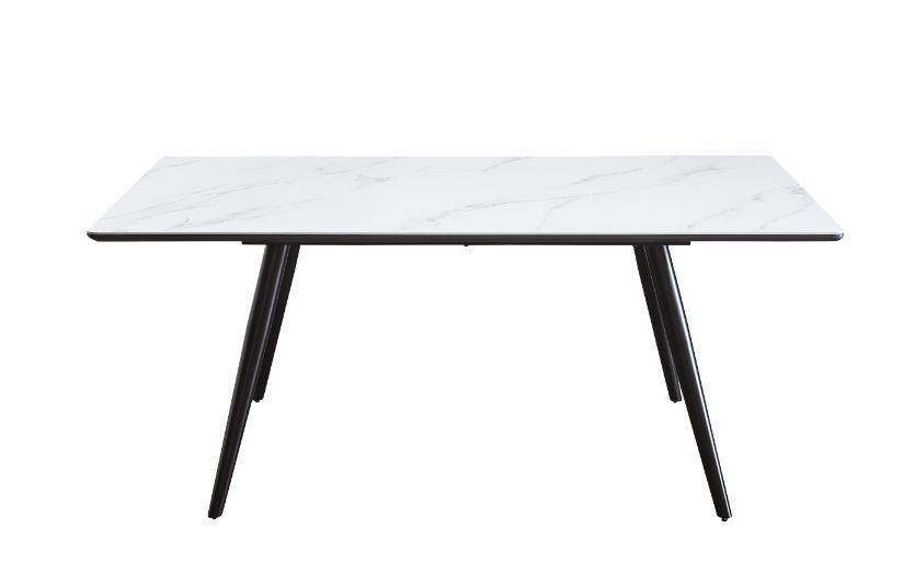 Caspian - Mesa de Comedor - Mármol Sintético Impreso Blanco y Acabado Negro