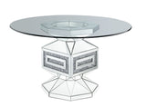Noralie - Mesa de Comedor - Cristal Transparente, Espejo y Diamantes de Imitación - 30"