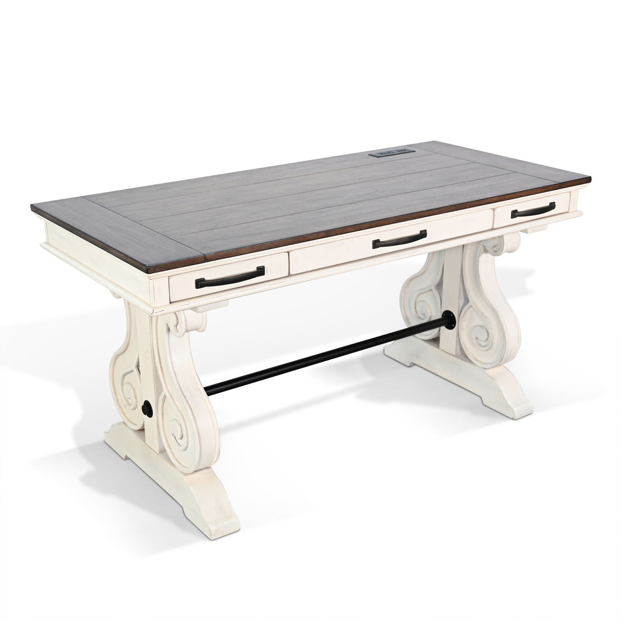 Pasadena - Desk With Power Strip - White / Dark Brown
