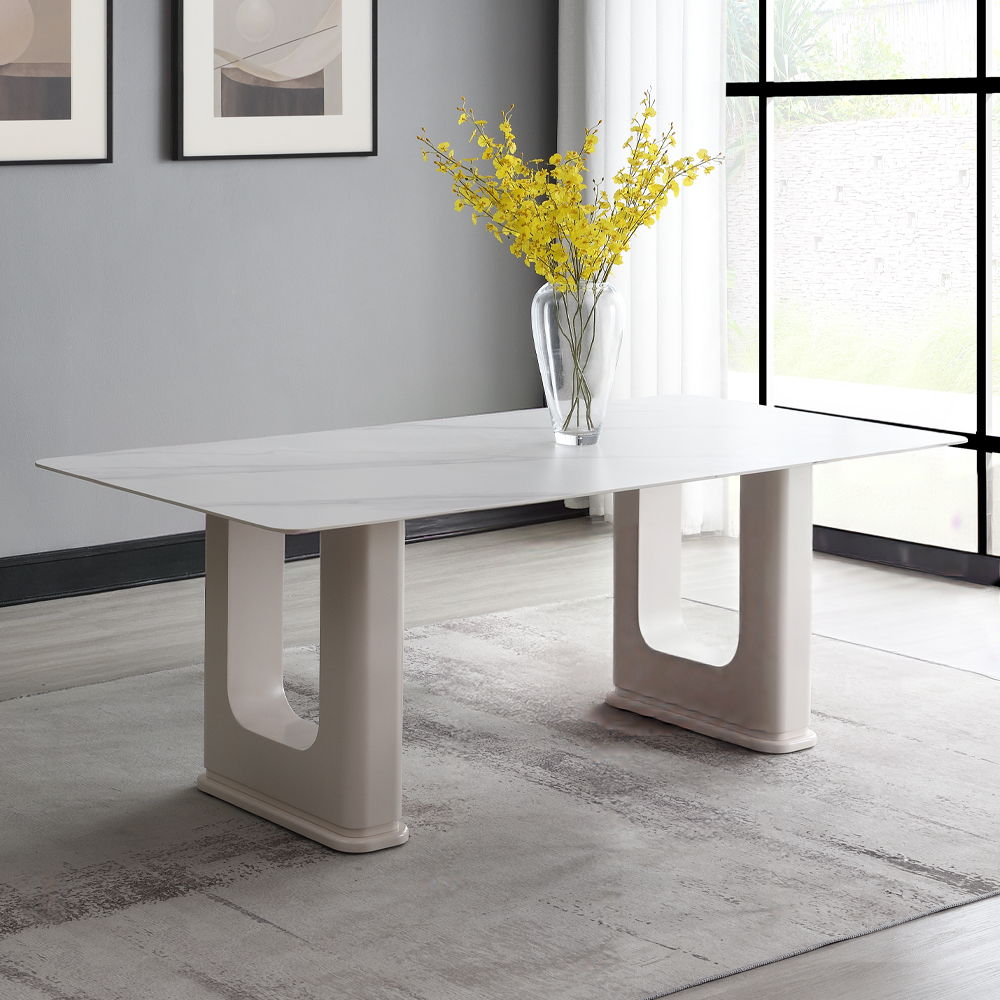 Kalam - Mesa de comedor - Tapa de cerámica y acabado beige