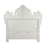 Adara - Eastern King Bed - Pearl White Synthetic Leather & Antique White
