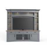 Americana Modern - Consola de TV con vitrina, panel trasero y luces LED