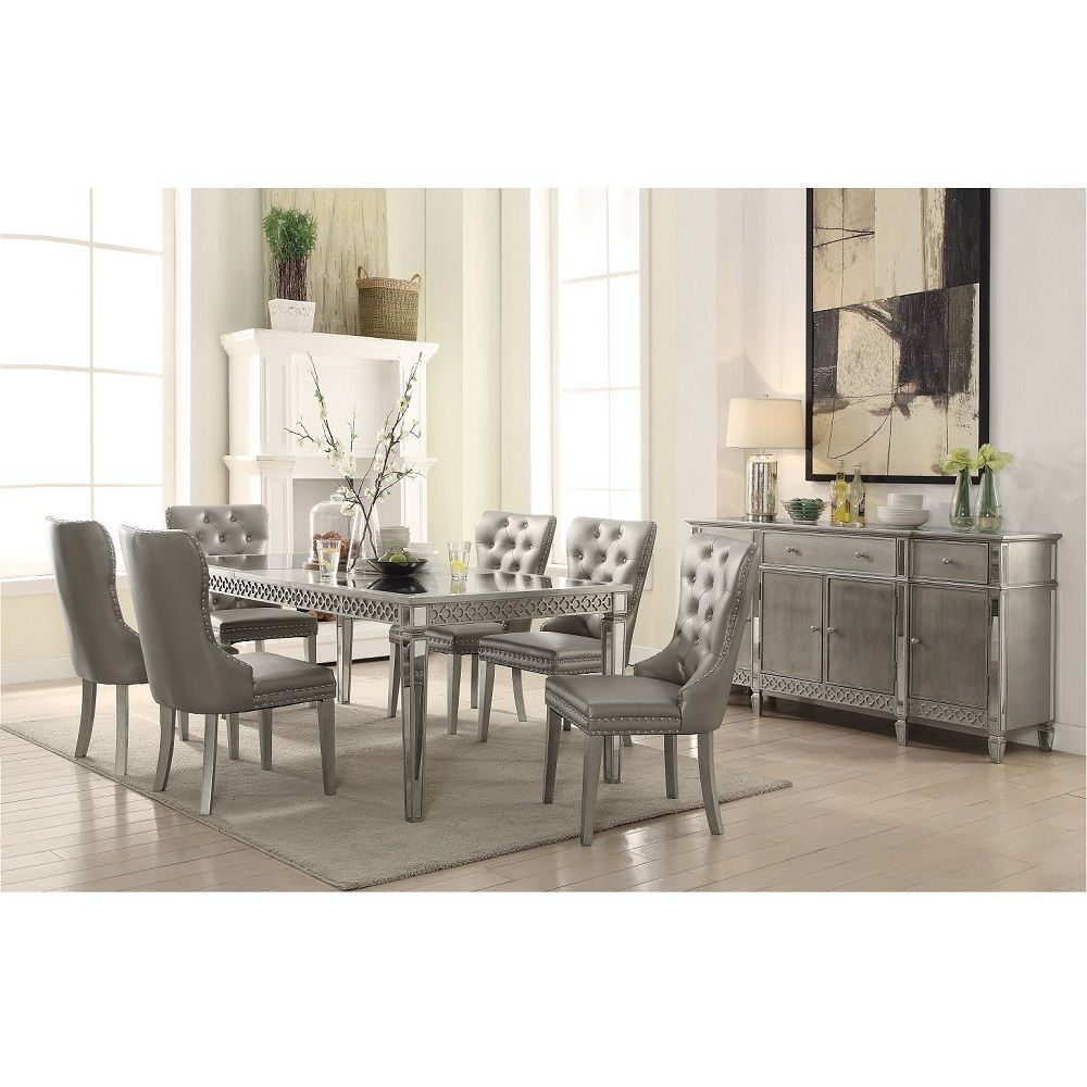 Kacela - Mesa de Comedor - Acabado Espejado y Plata Antigua