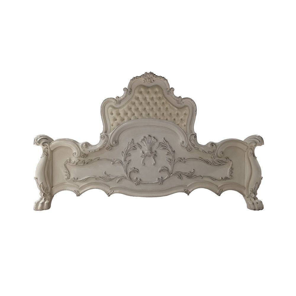 Dresden - Cama tapizada Queen - Acabado blanco hueso