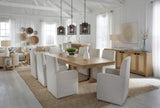 Escape - Mesa de comedor rectangular con consola y 8 sillas con ruedas - Roble natural esmaltado con borde de metal negro